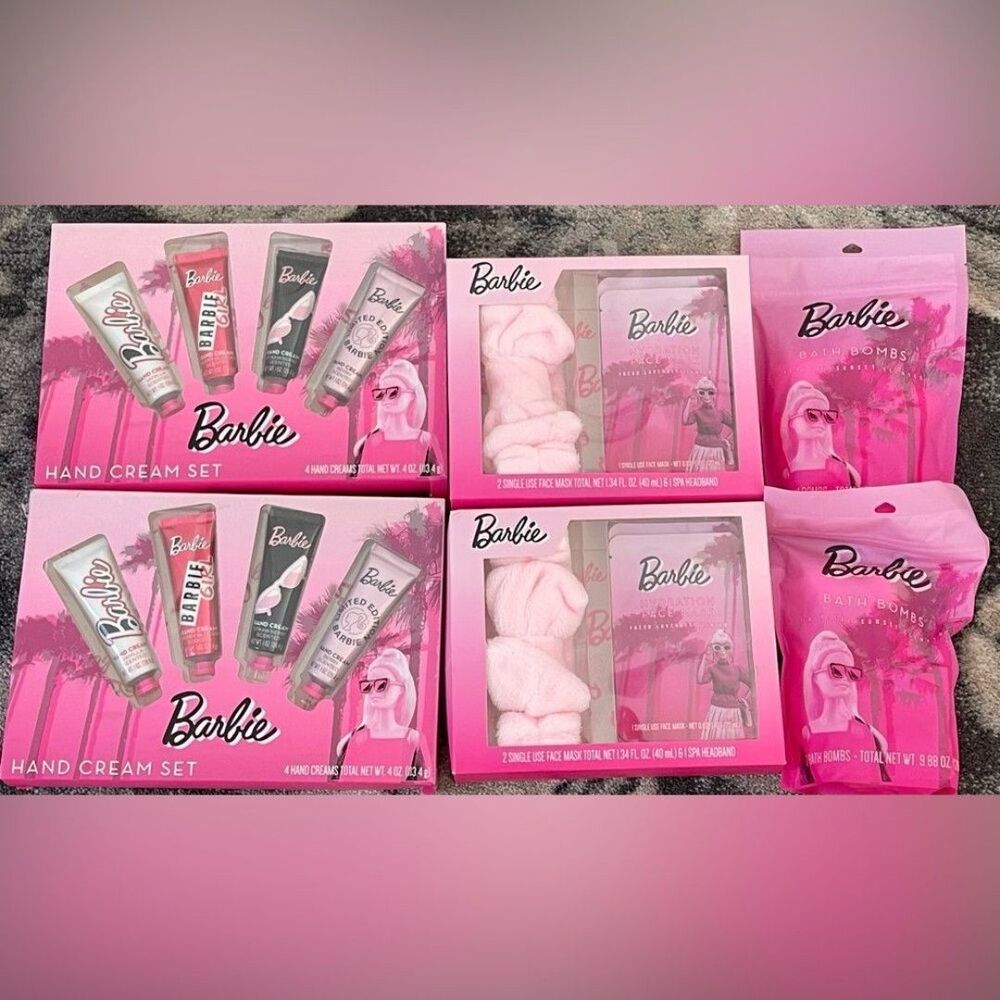 Barbie Pink Hand Cream and Bath Bomb and Face Mask & Pink Headband Bundle